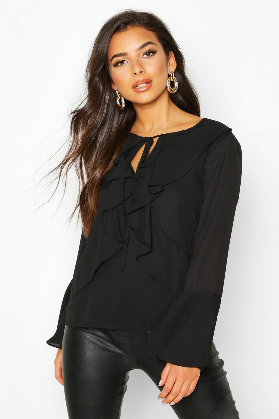 Ruffle Front Flare Sleeve Blouse image number 1