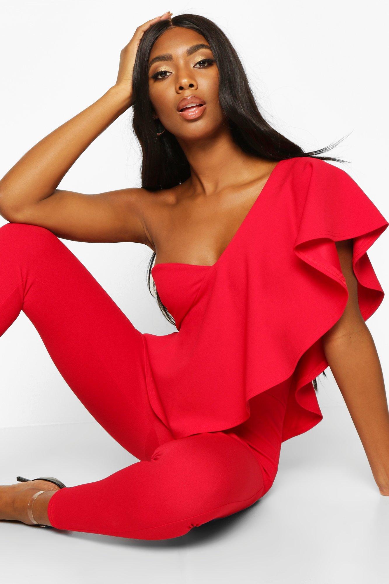 Red 2024 ruffle jumpsuit