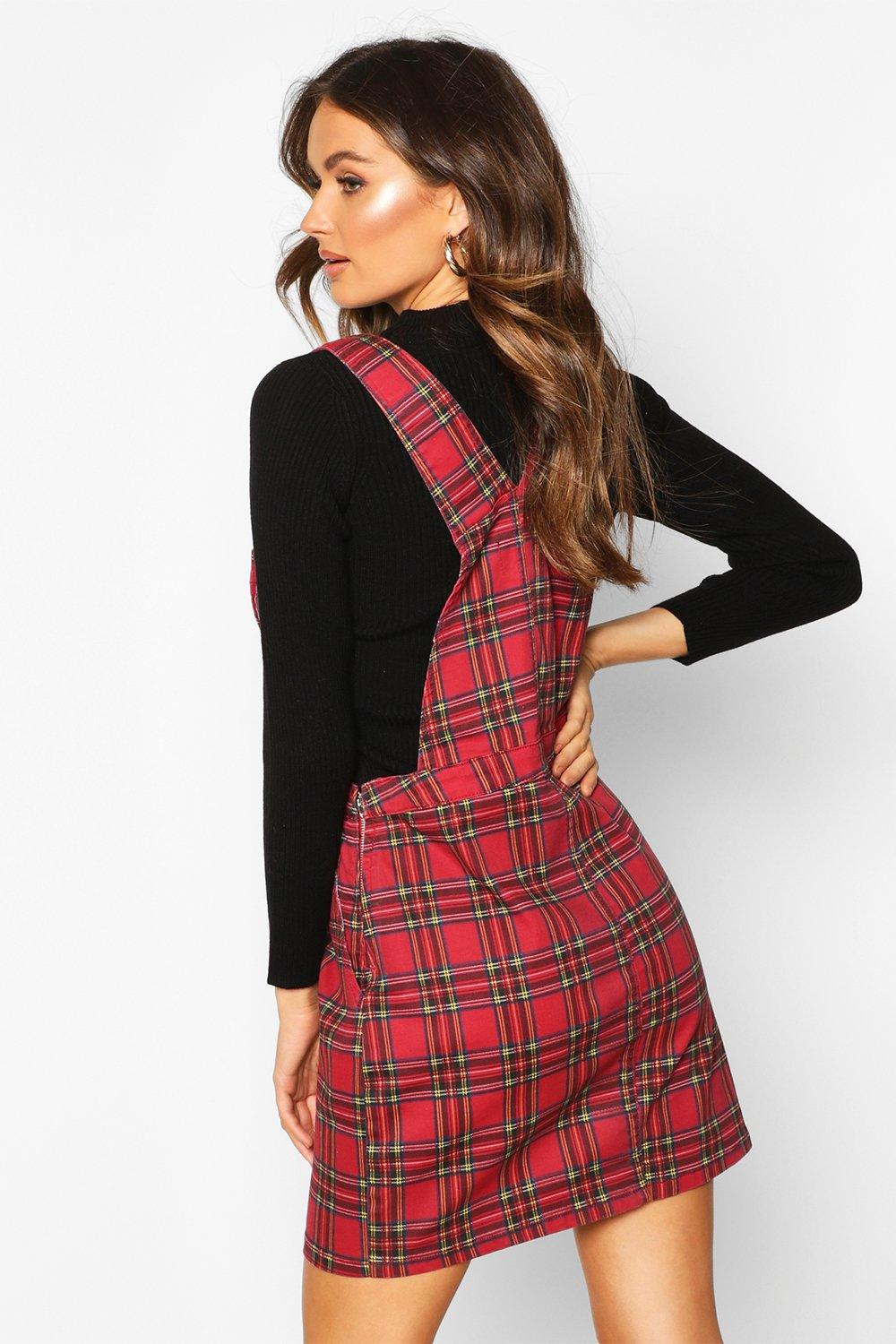 Ladies red tartan pinafore dress sale