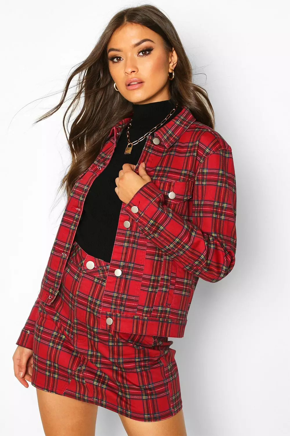 Checked hot sale denim jacket