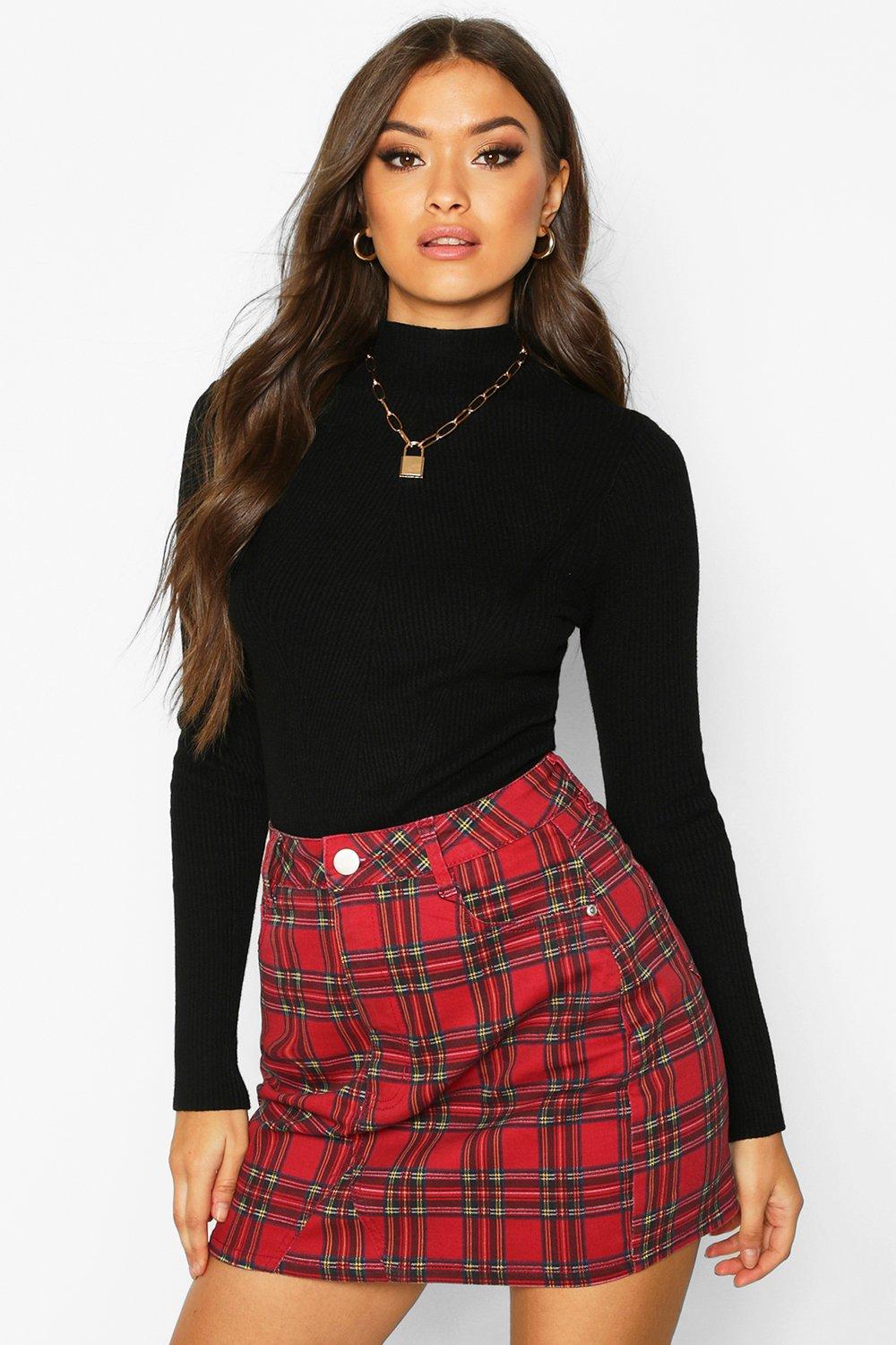 tartan denim skirt