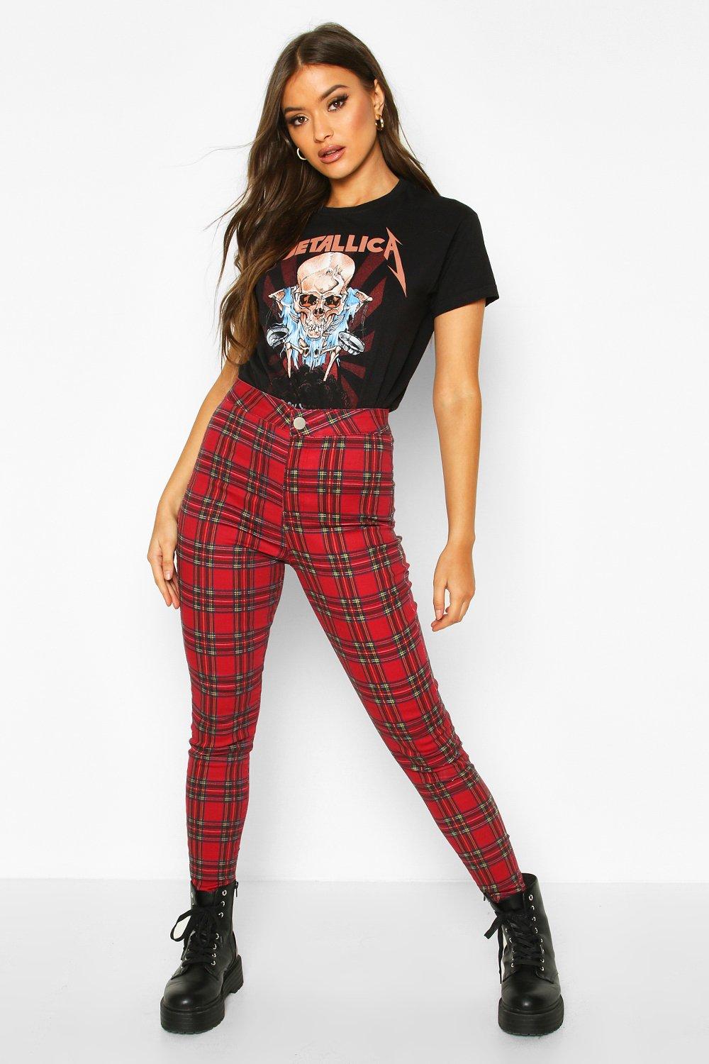 Skinny leg plaid on sale pants