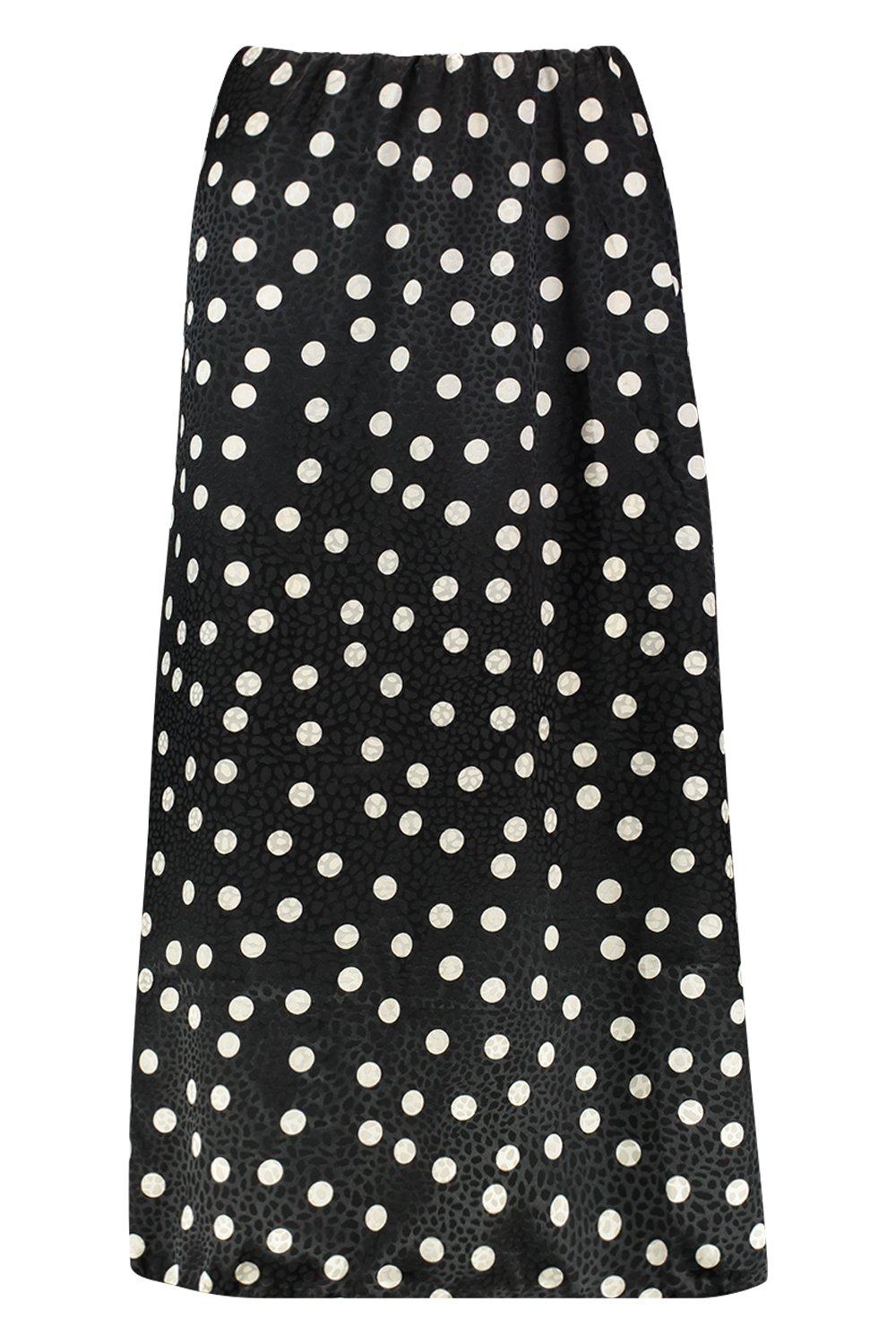 Women s Jacquard Satin Polka Dot Bias Midi Skirt Boohoo UK