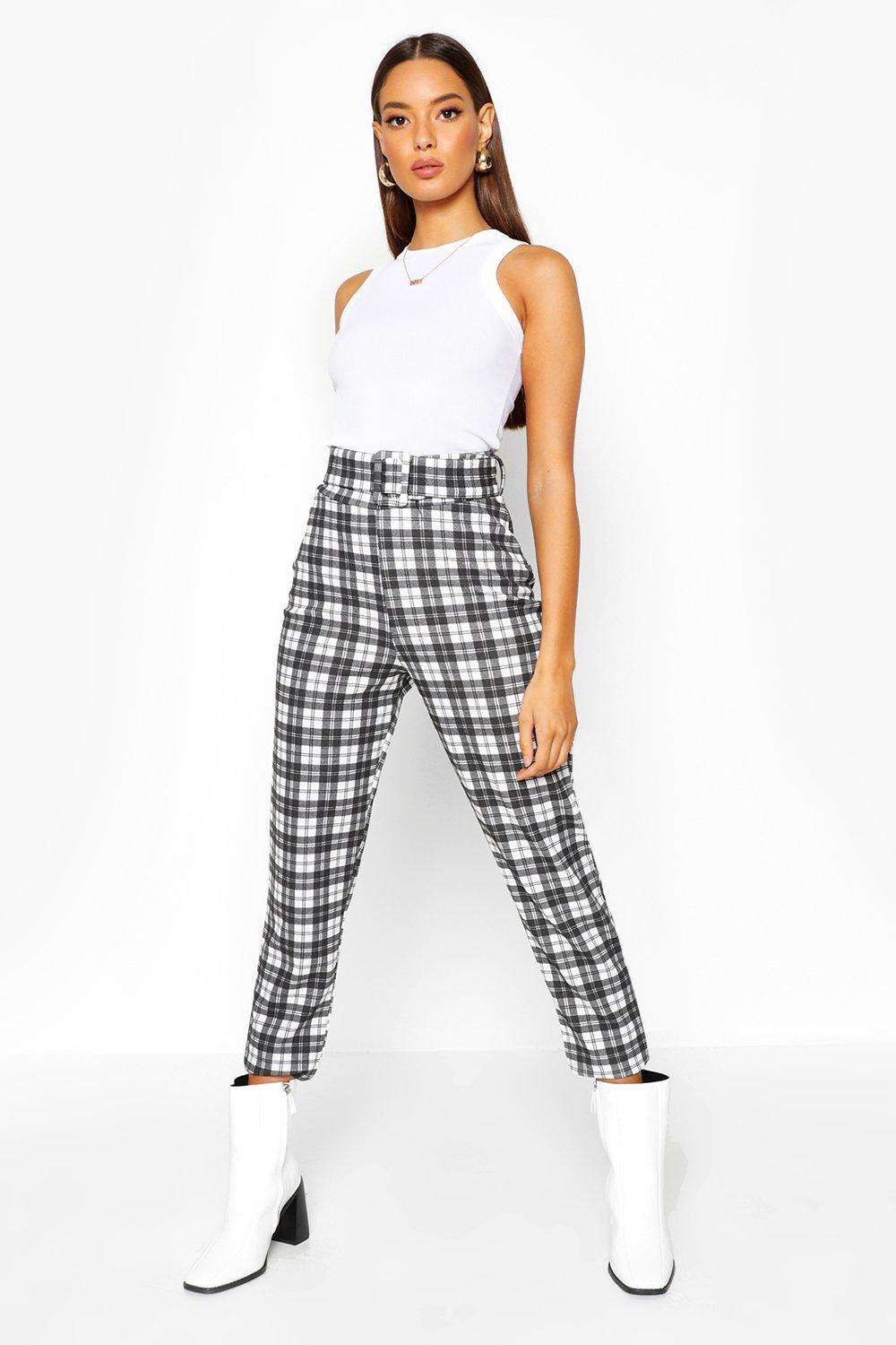 skinny stretch check trousers