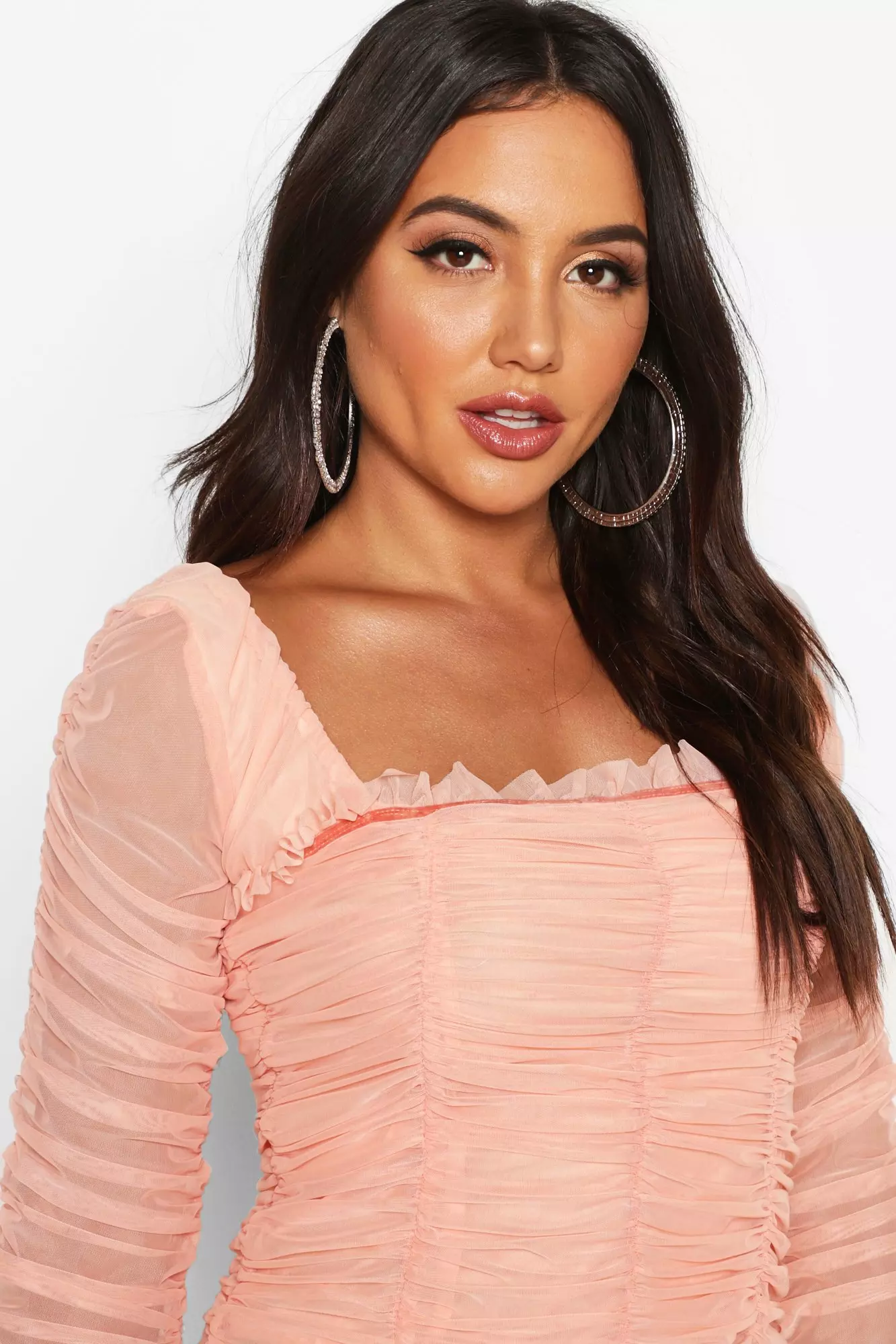 Black All Over Ruched Mesh Top alternative image