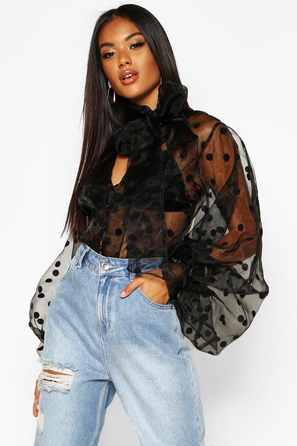 boohoo polka dot blouse