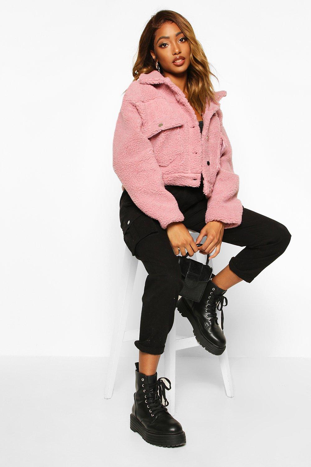 Cropped teddy outlet trucker jacket