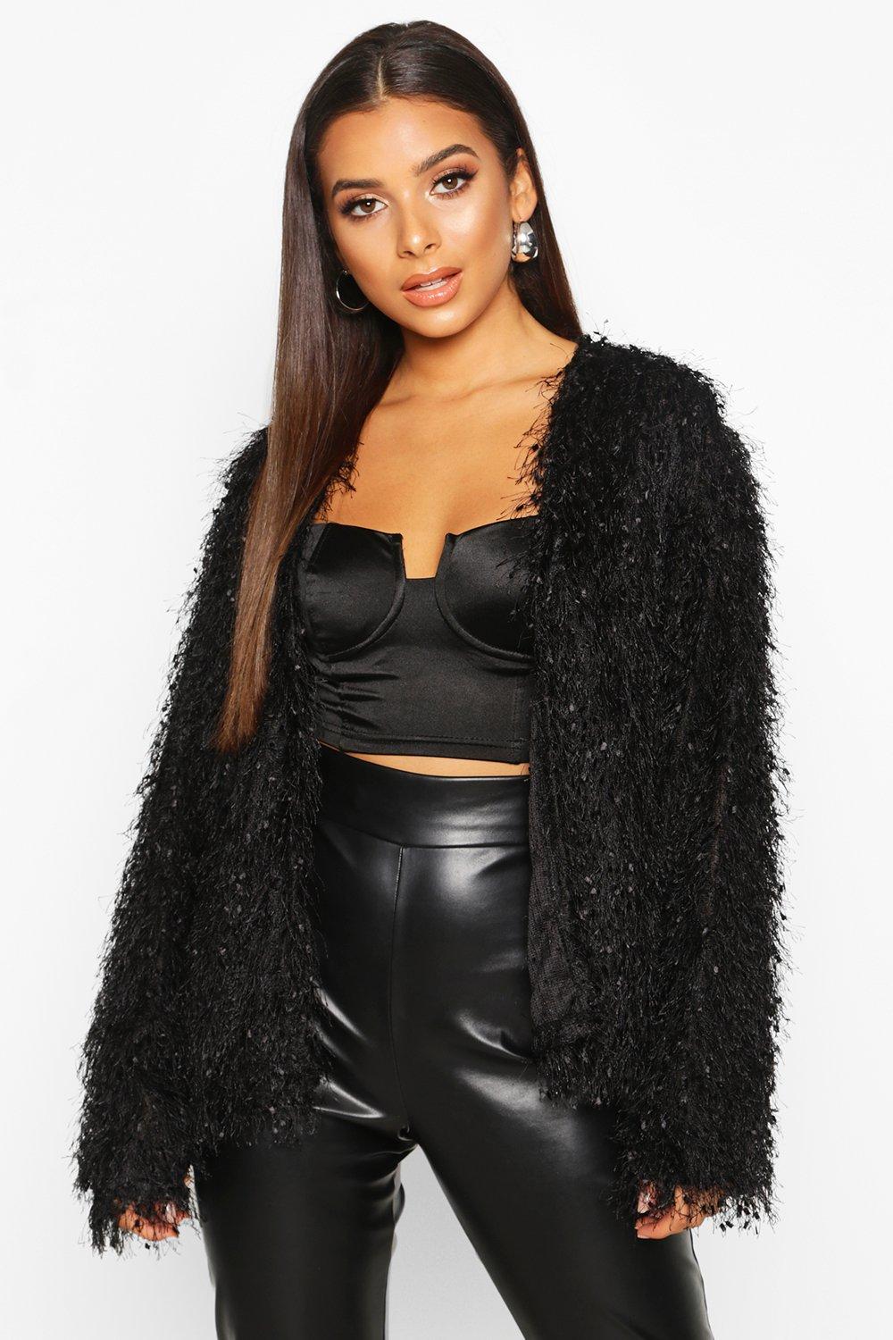 long feather cardigan