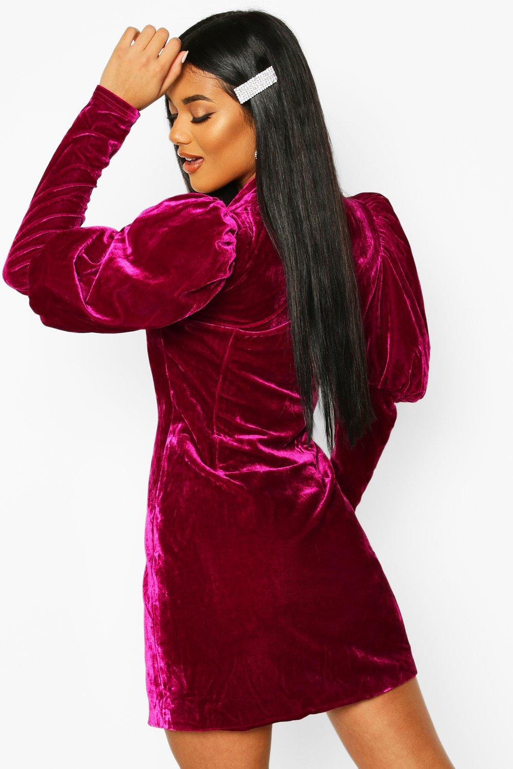 Velvet Statement Sleeved Tuxedo Dress boohoo CA