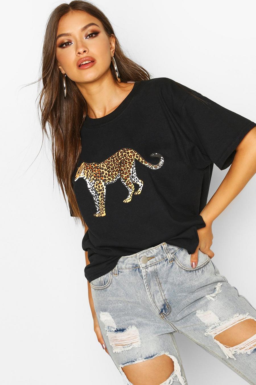 Oversize t-shirt med leopardmotiv image number 1
