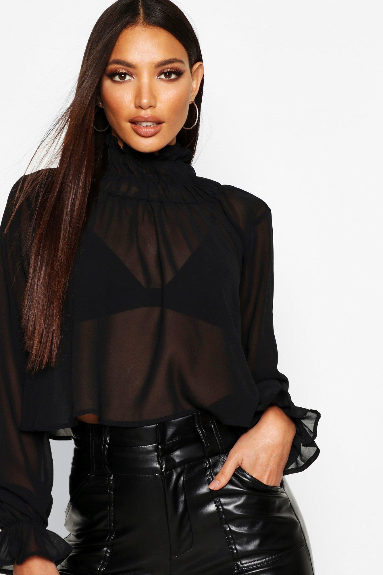 Sheer high neck blouse sale