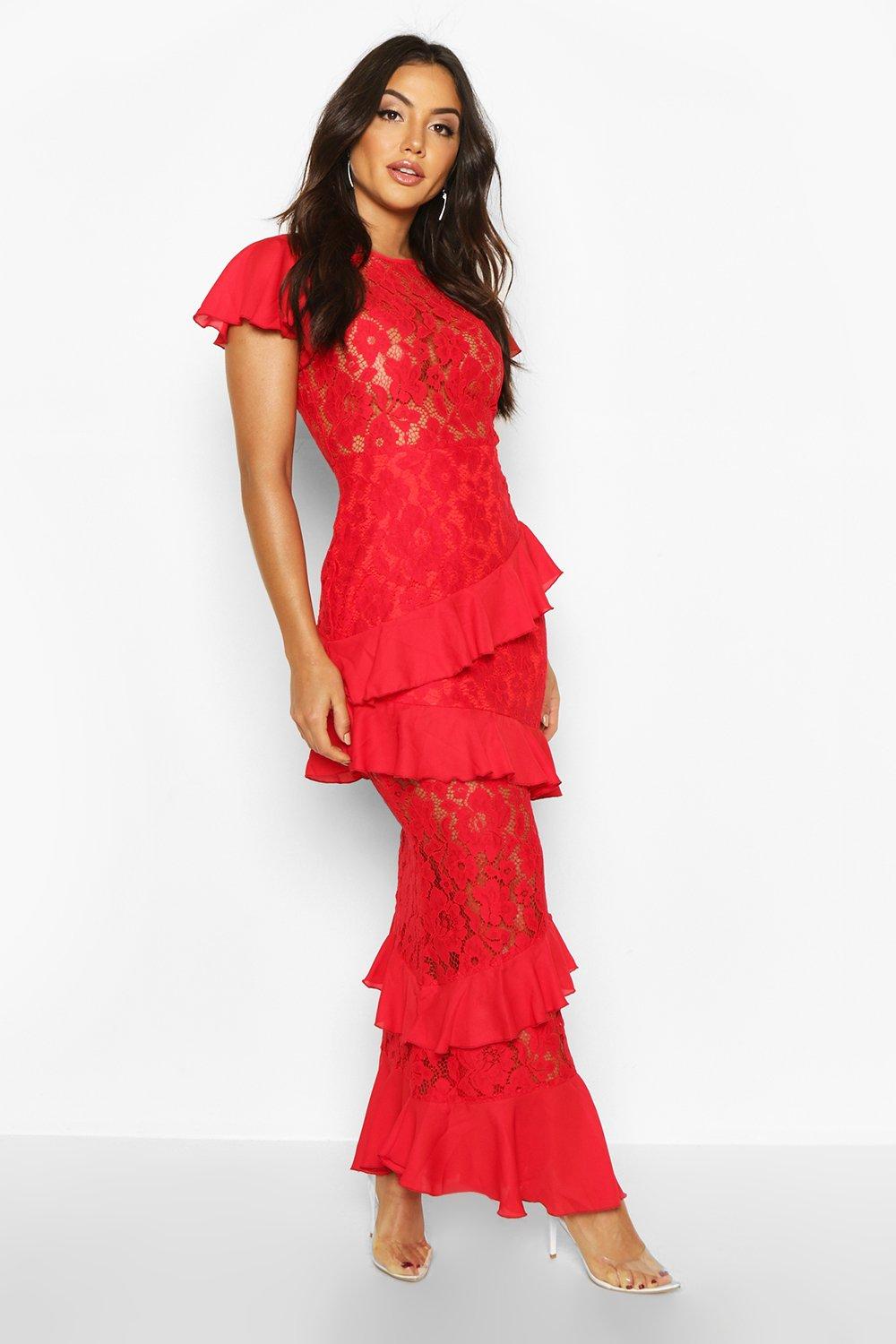 Lace ruffle maxi store dress