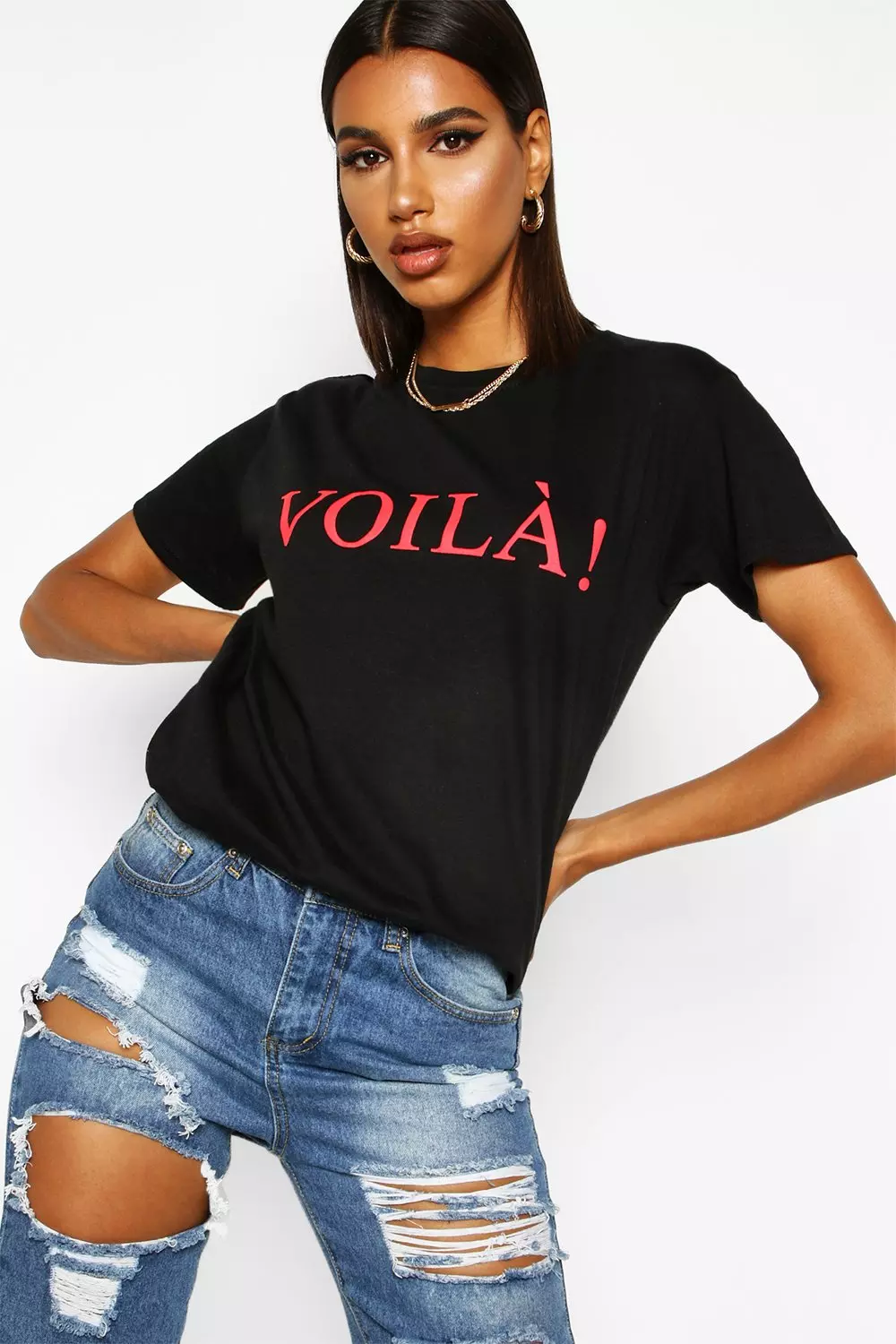 T Shirt Mit Slogan Voila Boohoo