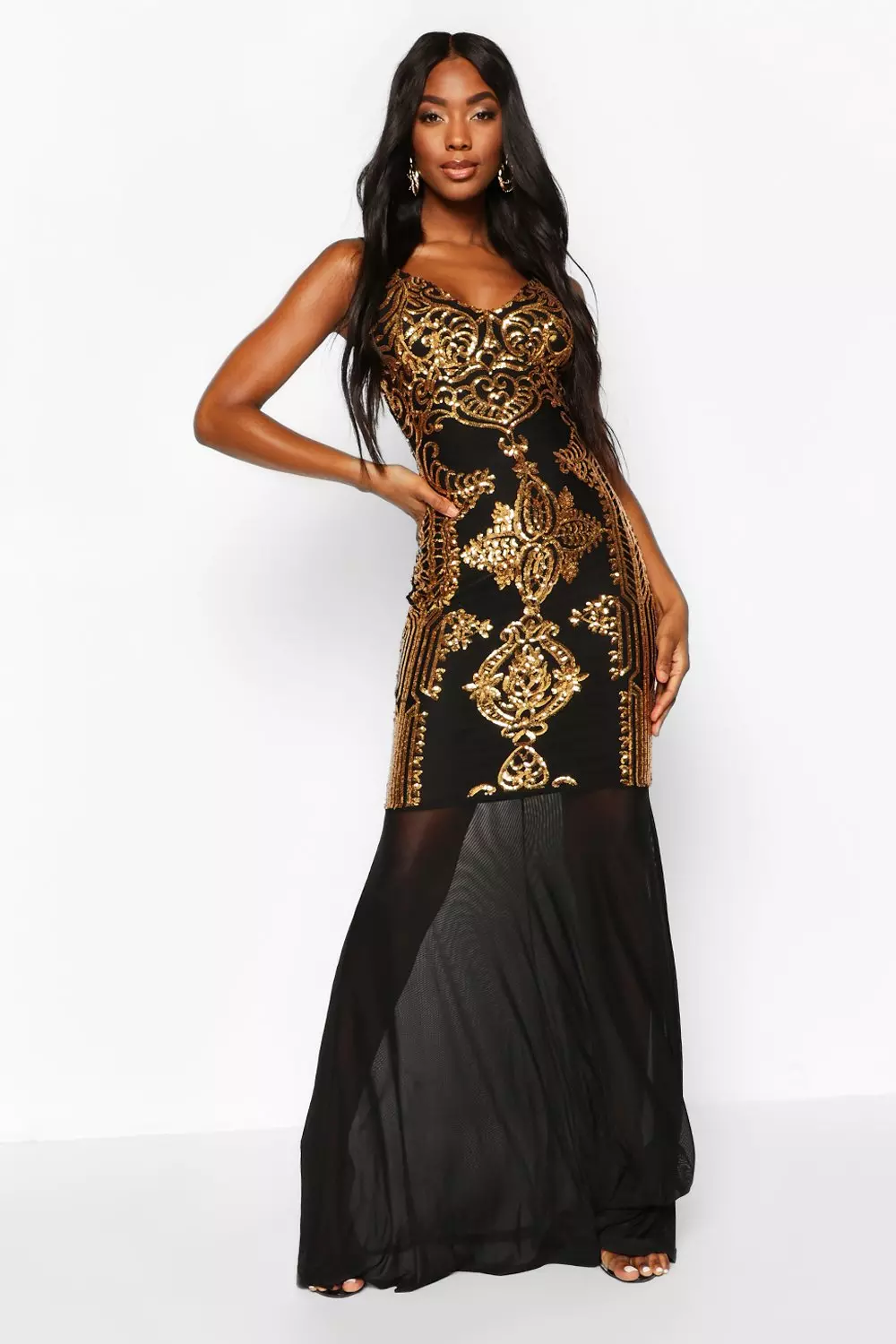 Mesh sequin maxi sales dress