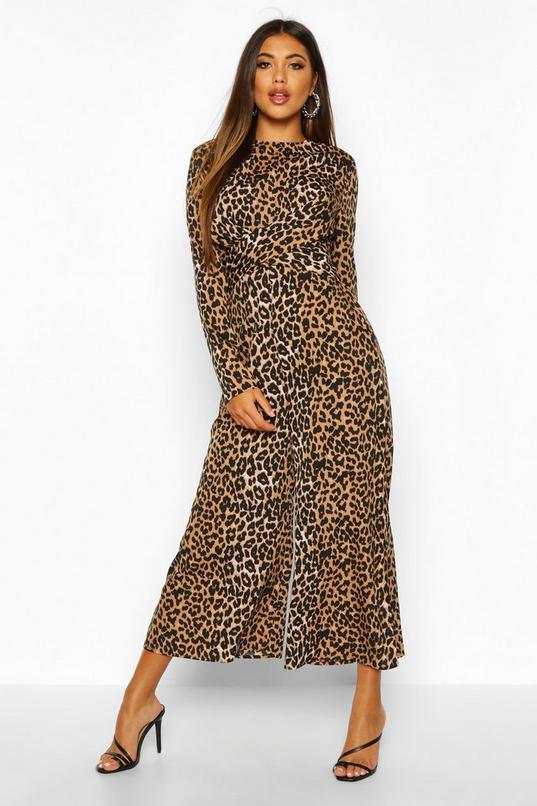 Leopard Knot Front Culotte Jumpsuit | boohoo