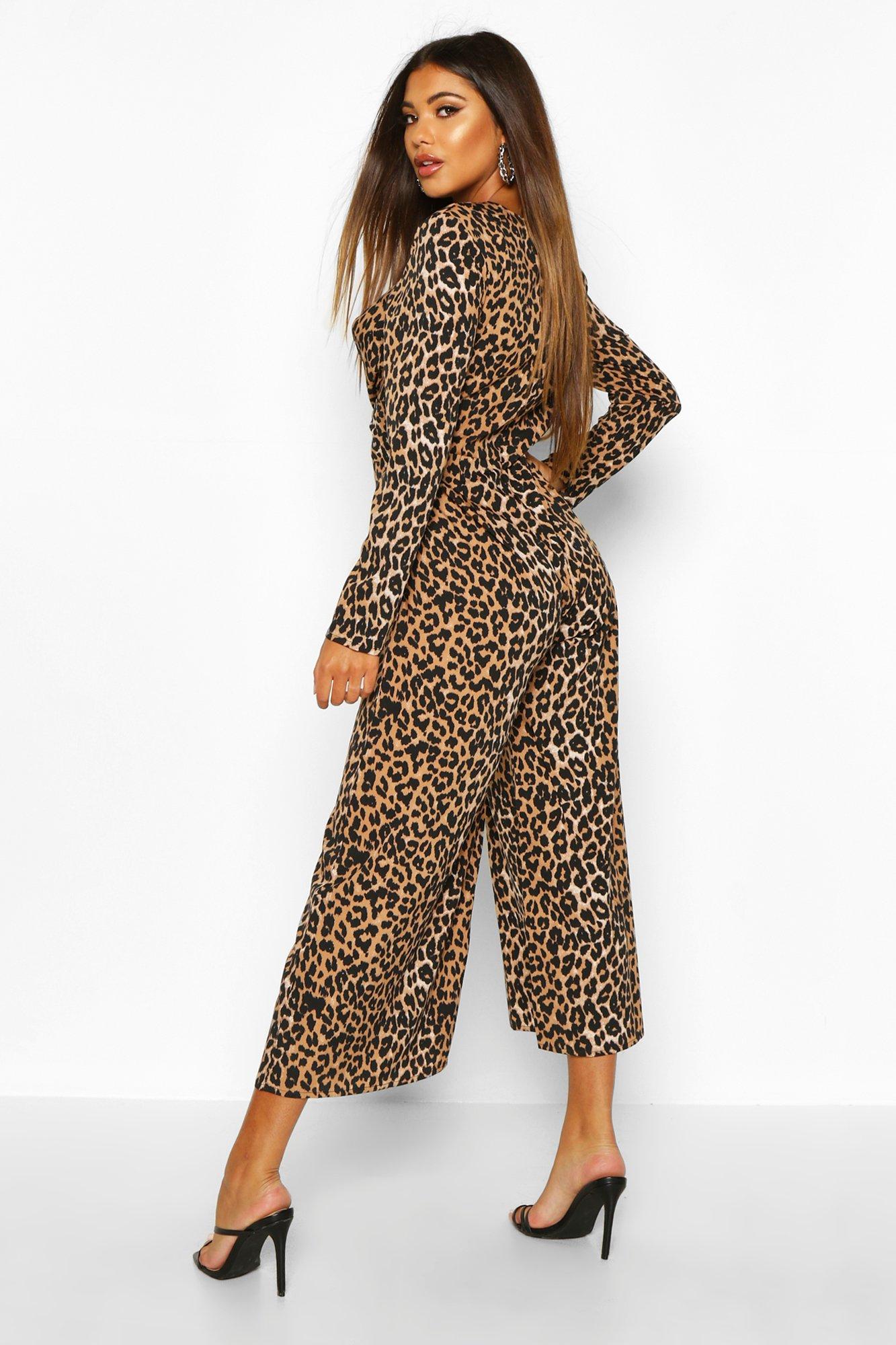 Leopard Knot Front Culotte Jumpsuit boohoo USA