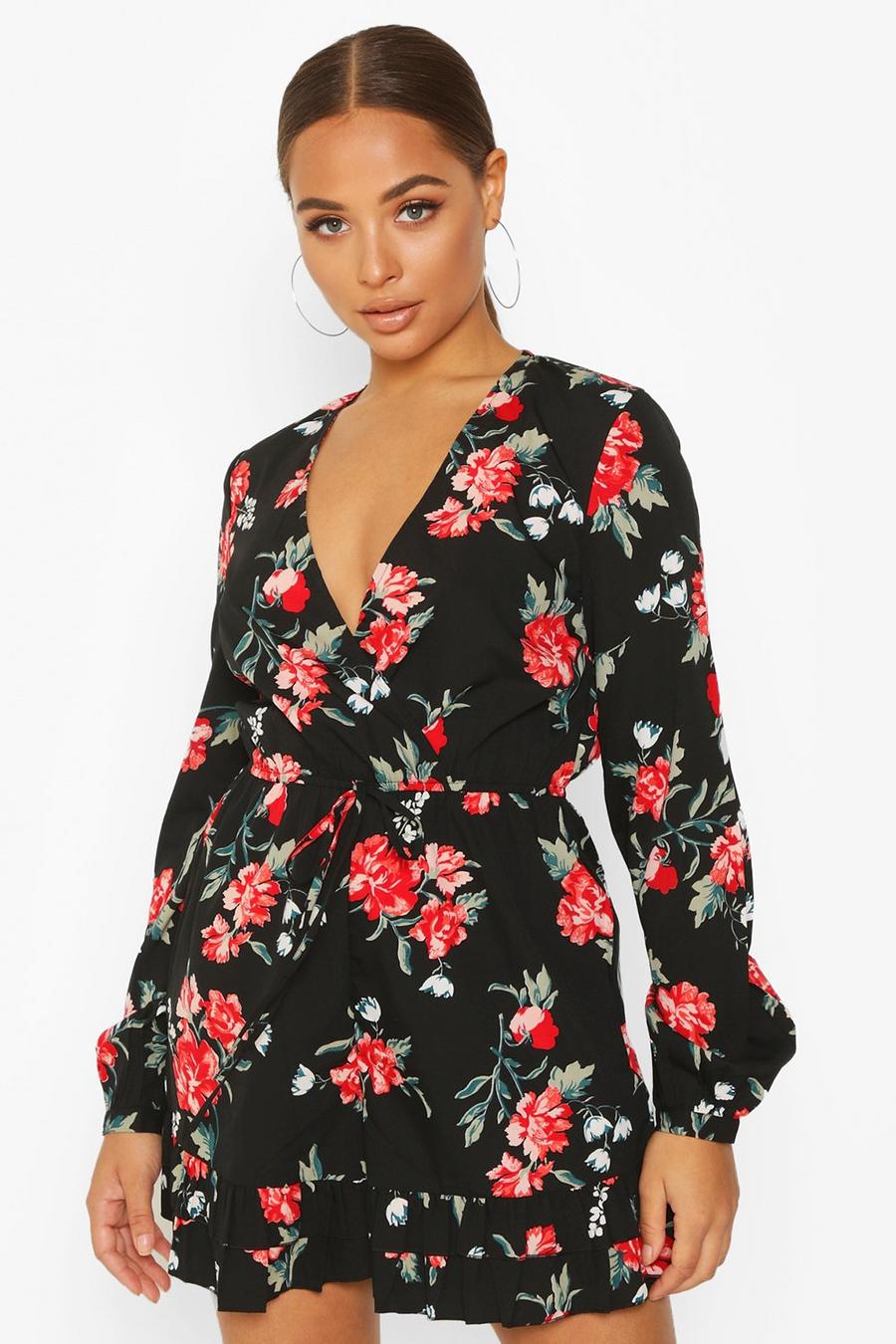 Large Floral Wrap Ruffle Playsuit image number 1
