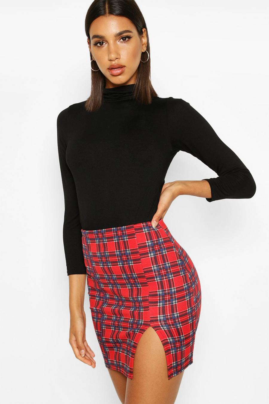 Plaid Split Front Mini Skirt | boohoo