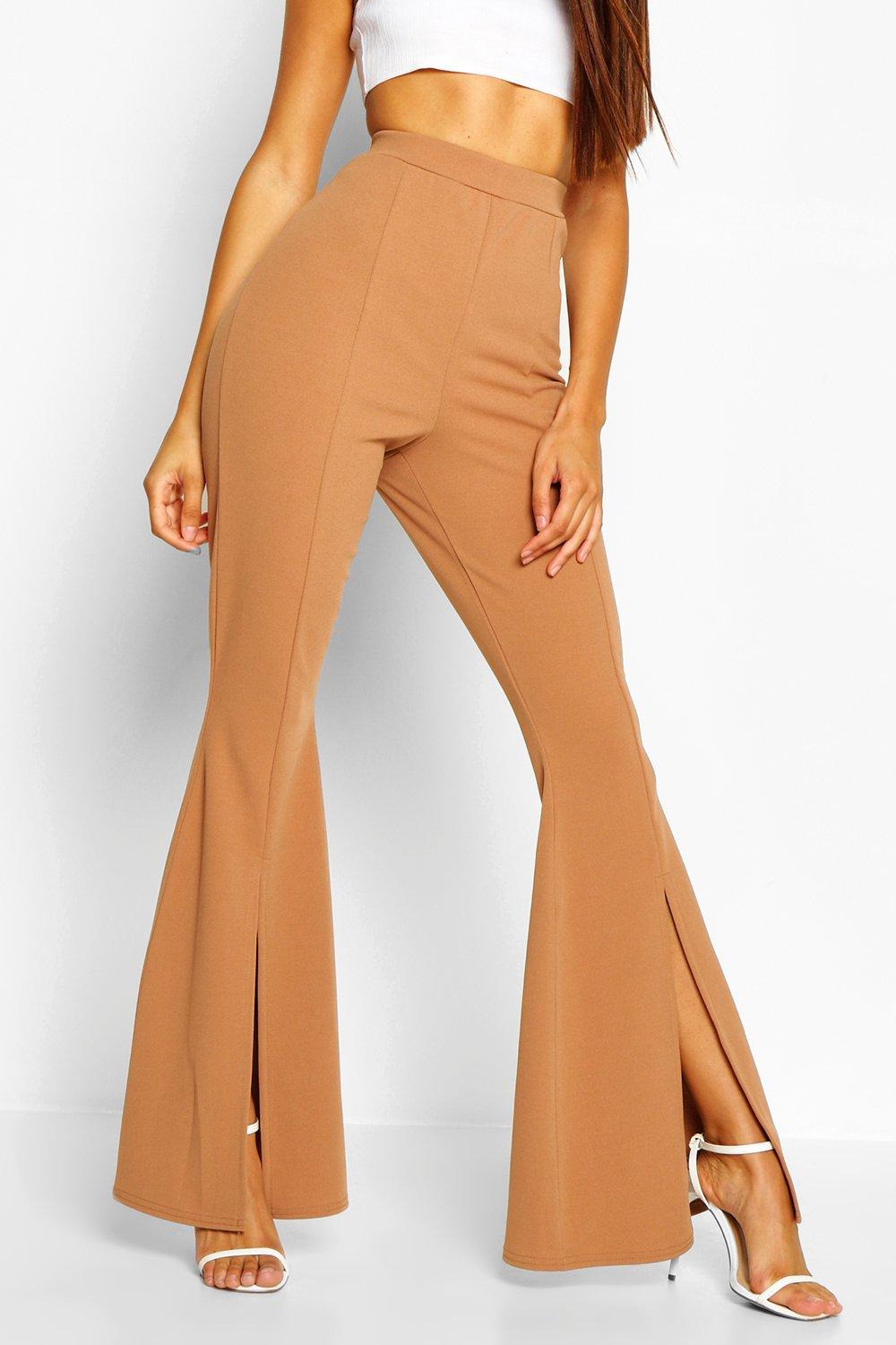 Pantalon flare skinny en crepe stretch fendu devant