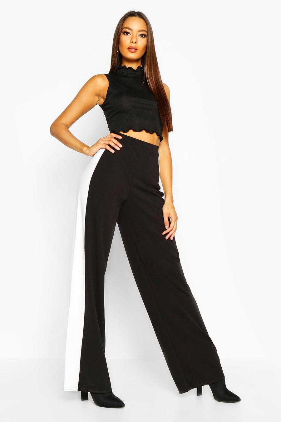 Contrast Panel Wide Leg Crepe Trousers image number 1