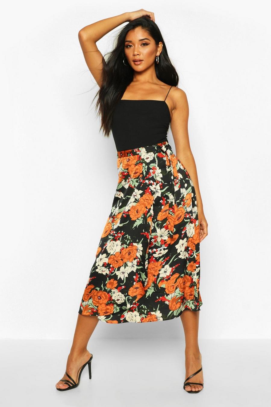 Autumnal Floral Wrap Front Midi Skirt image number 1