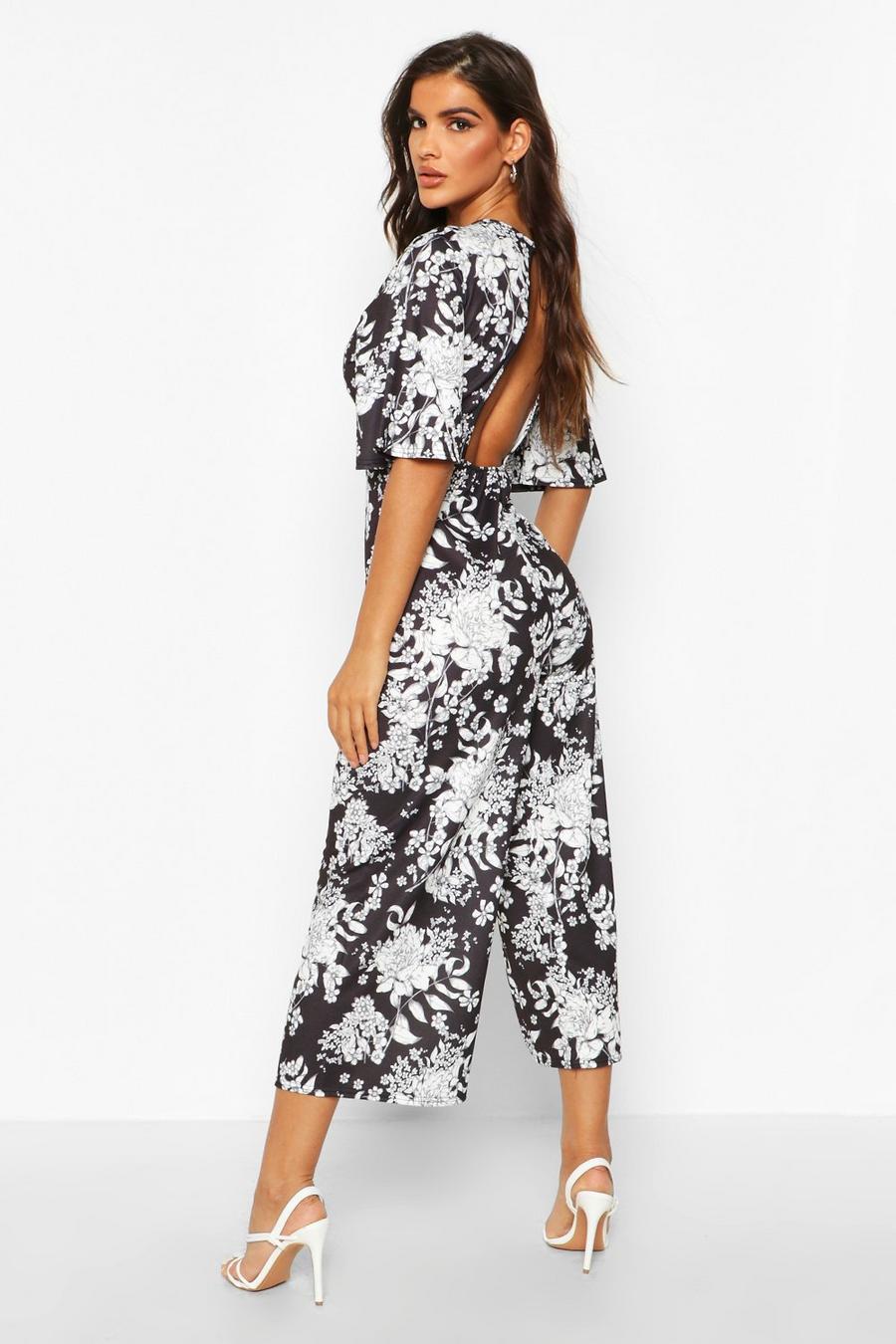 Floral Flared Sleeve Culotte Jumpsuit image number 1