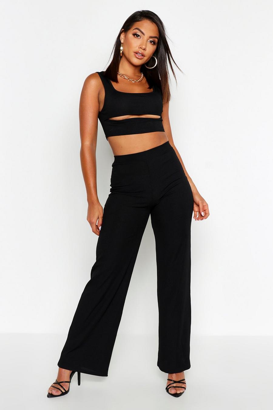 Cut Out Rib Top & Wide Leg Trouser Co-ord image number 1