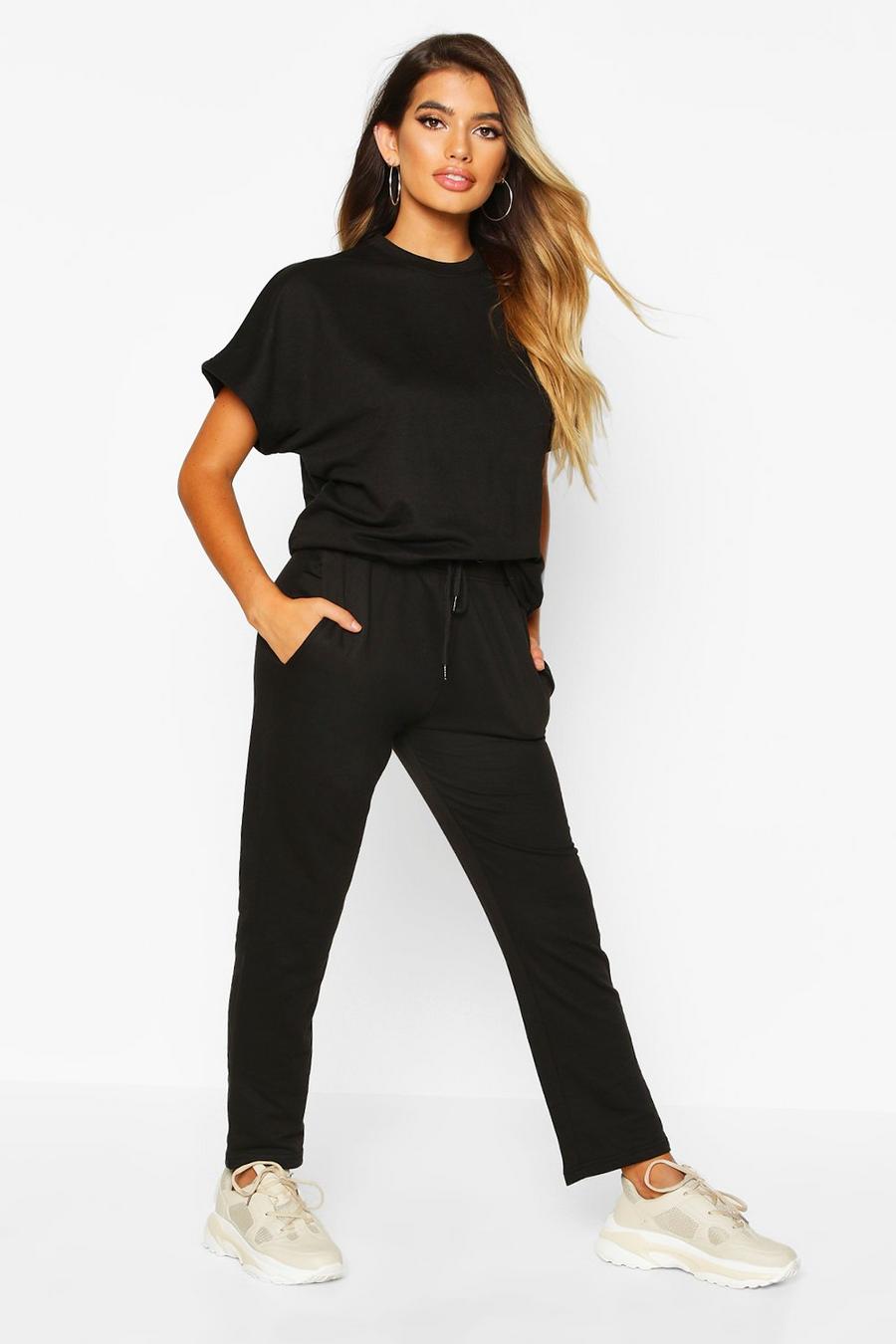 Black Boxy T-Shirt And Track Pant Co-Ord Set image number 1