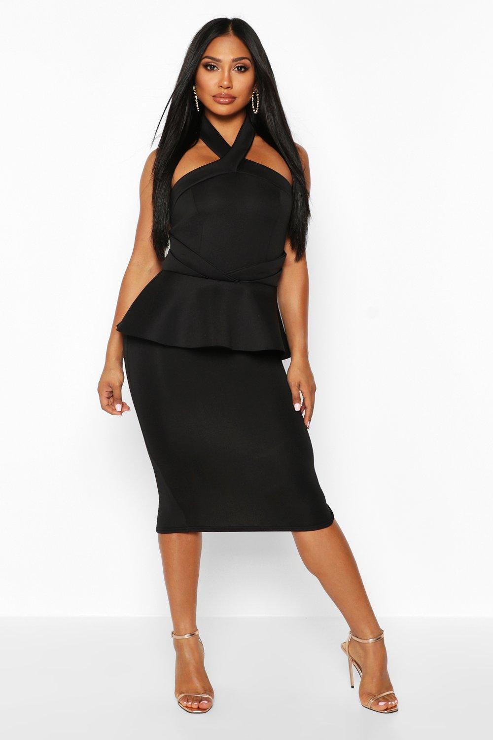 peplum bodycon midi dress