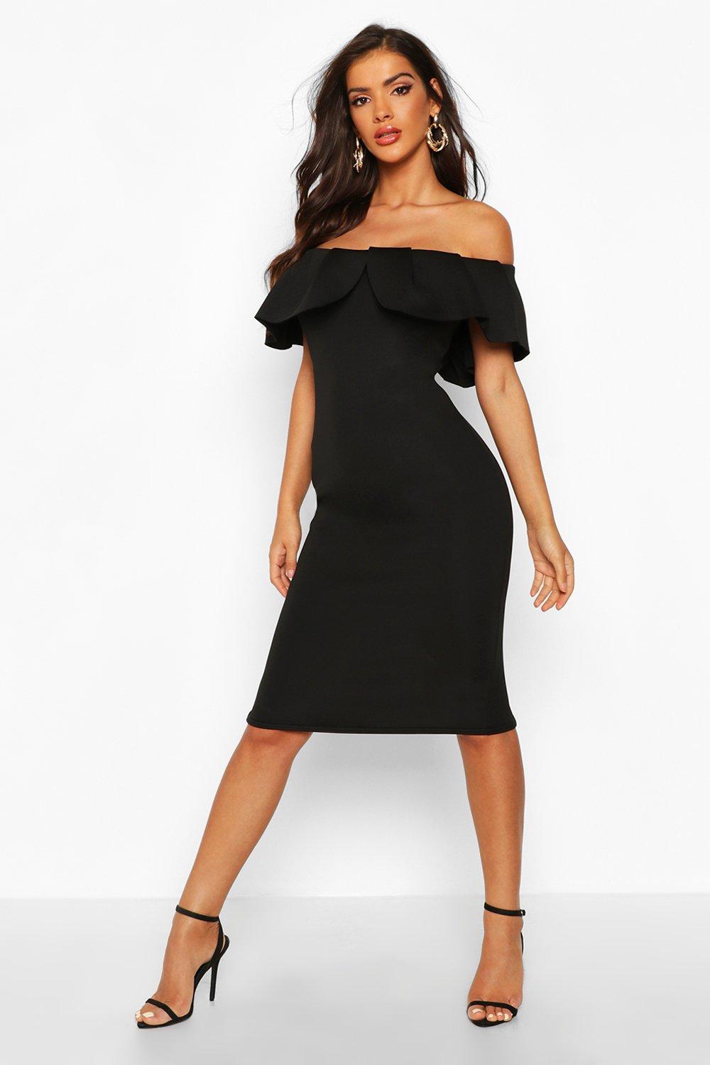 bardot pleated midi dress