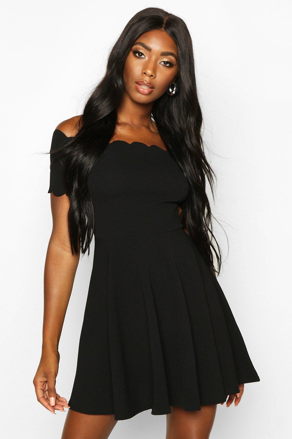 boohoo black scallop dress