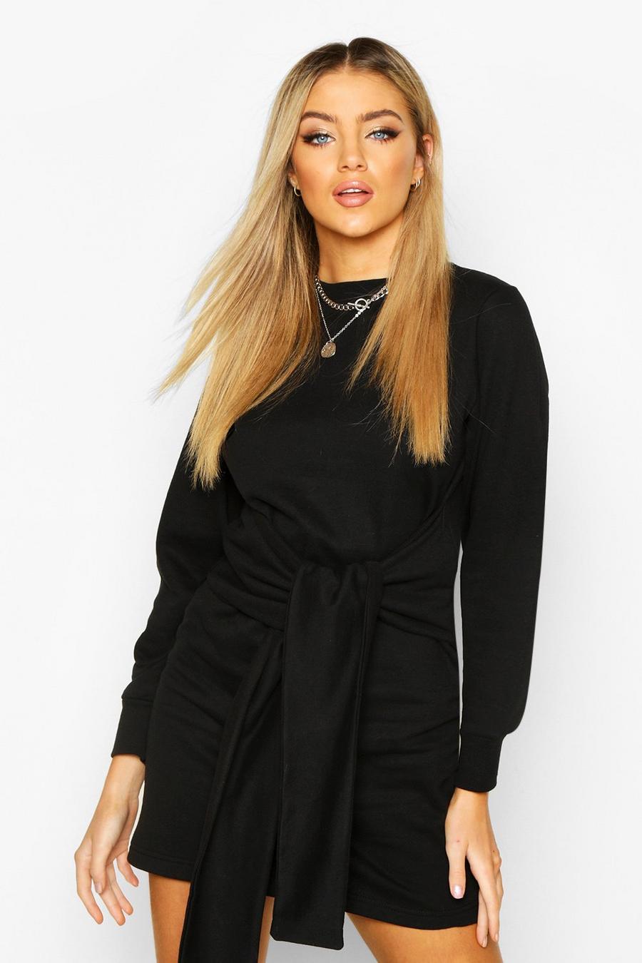 Long Sleeve Tie Front Sweat Dress image number 1