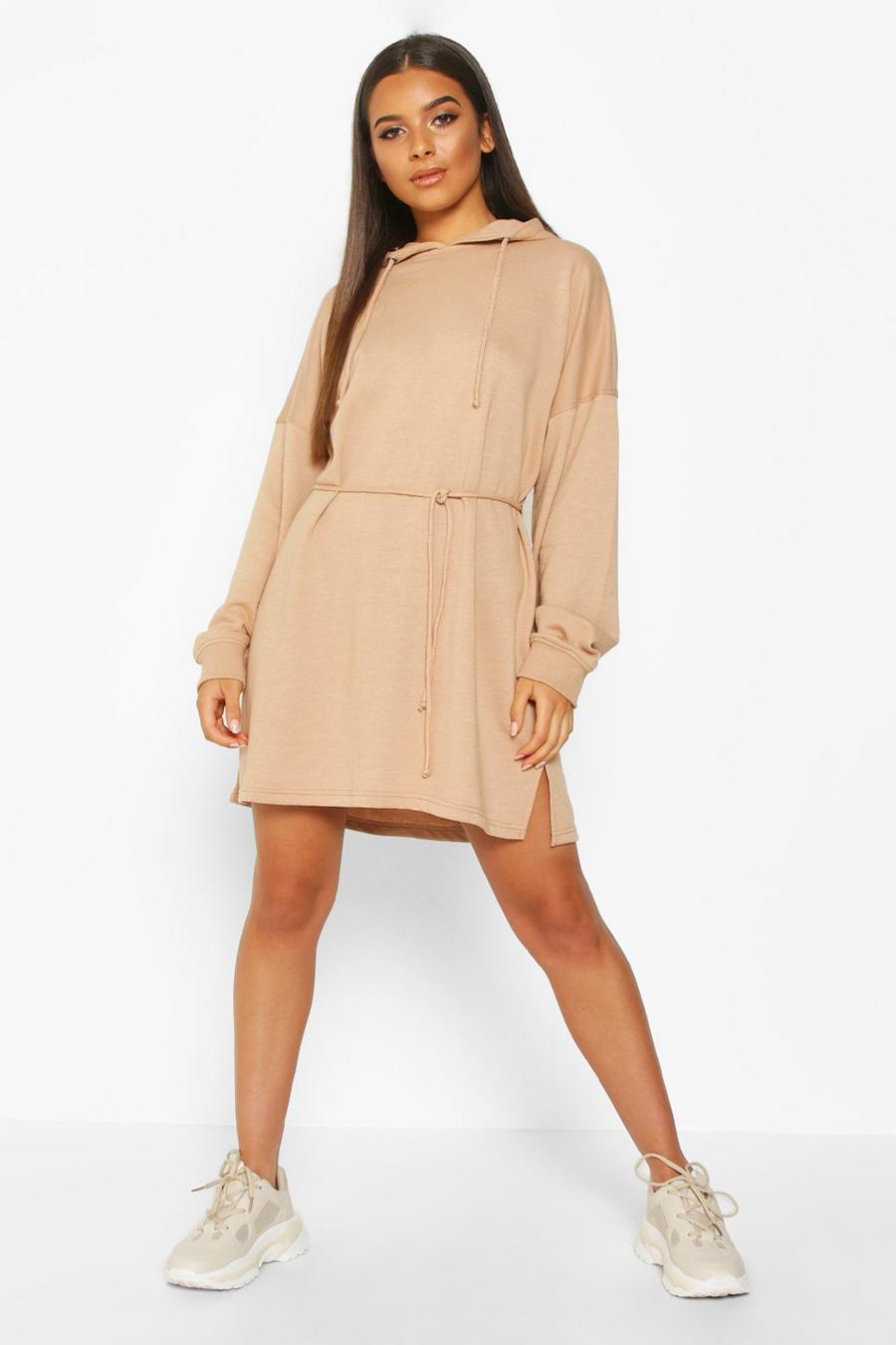 Biscuit Hooded Draw String Belted Sweatshirt Dress image number 1