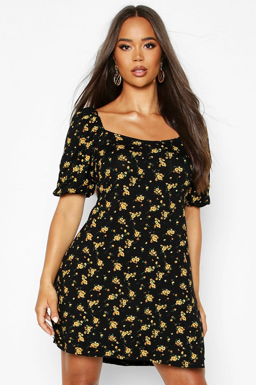Ditsy Square Neck Puff Sleeve Swing Dress image number 1