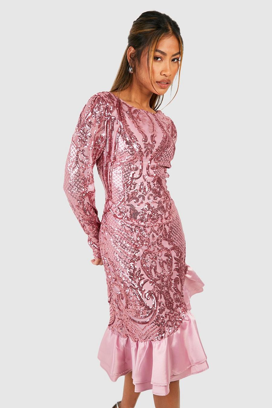 Pink Sequin Baroque Ruffle Mini Dress