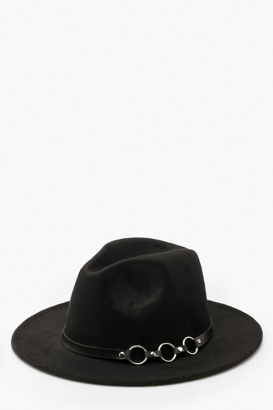 שחור כובע פדורה עם עיטור טבעות image number 1