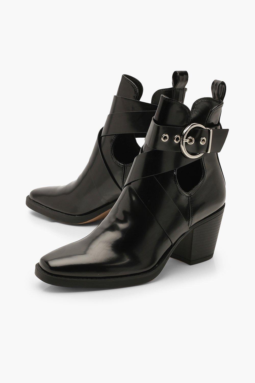 Cut out buckle ankle clearance boots