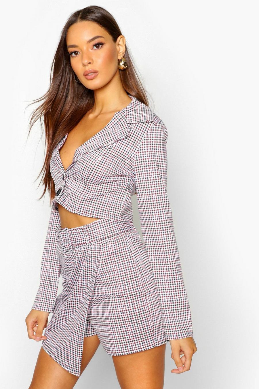 Berry Cropped Check Blazer image number 1
