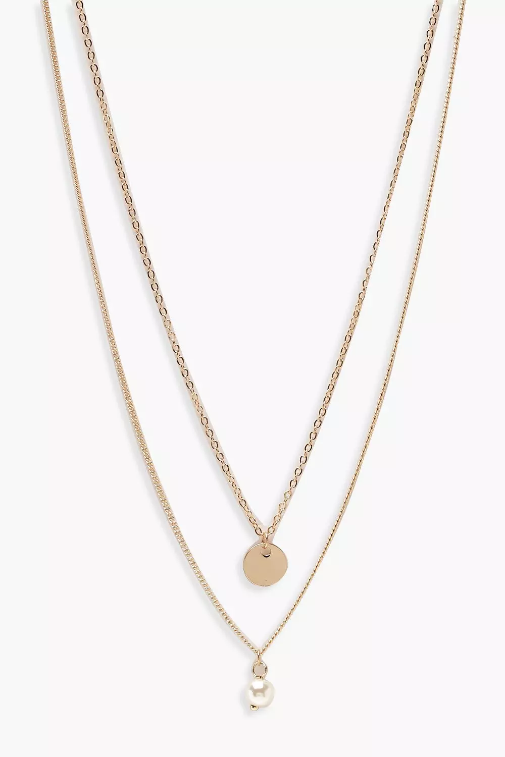 Gold Circle & Pearl Simple Layered Necklace alternative image