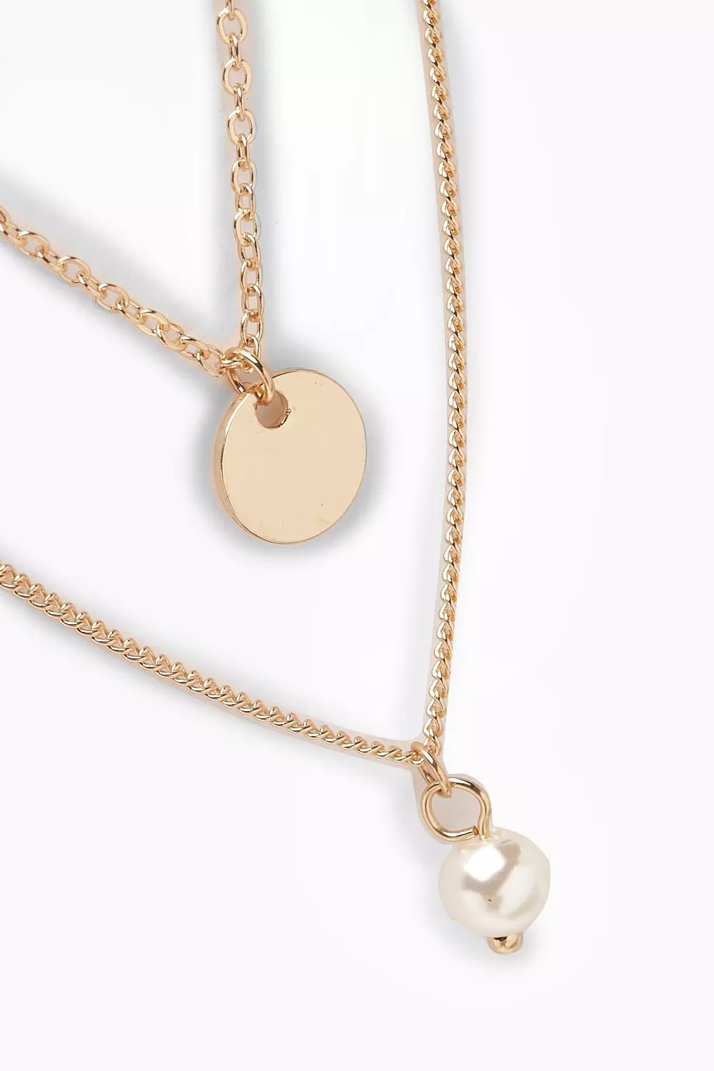 Gold Circle & Pearl Simple Layered Necklace alternative image