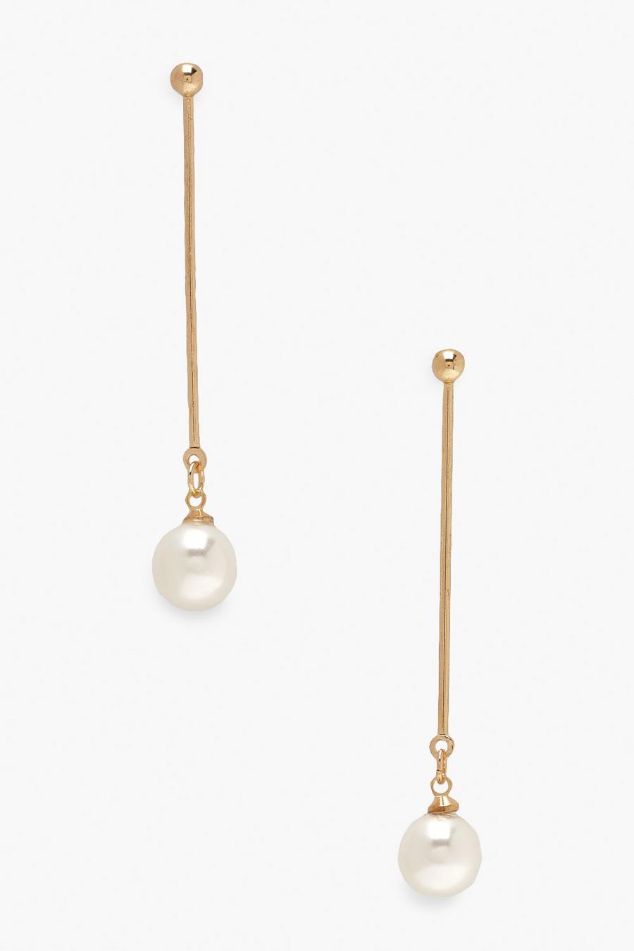 Gold Bar Drop Pearl Earrings image number 1