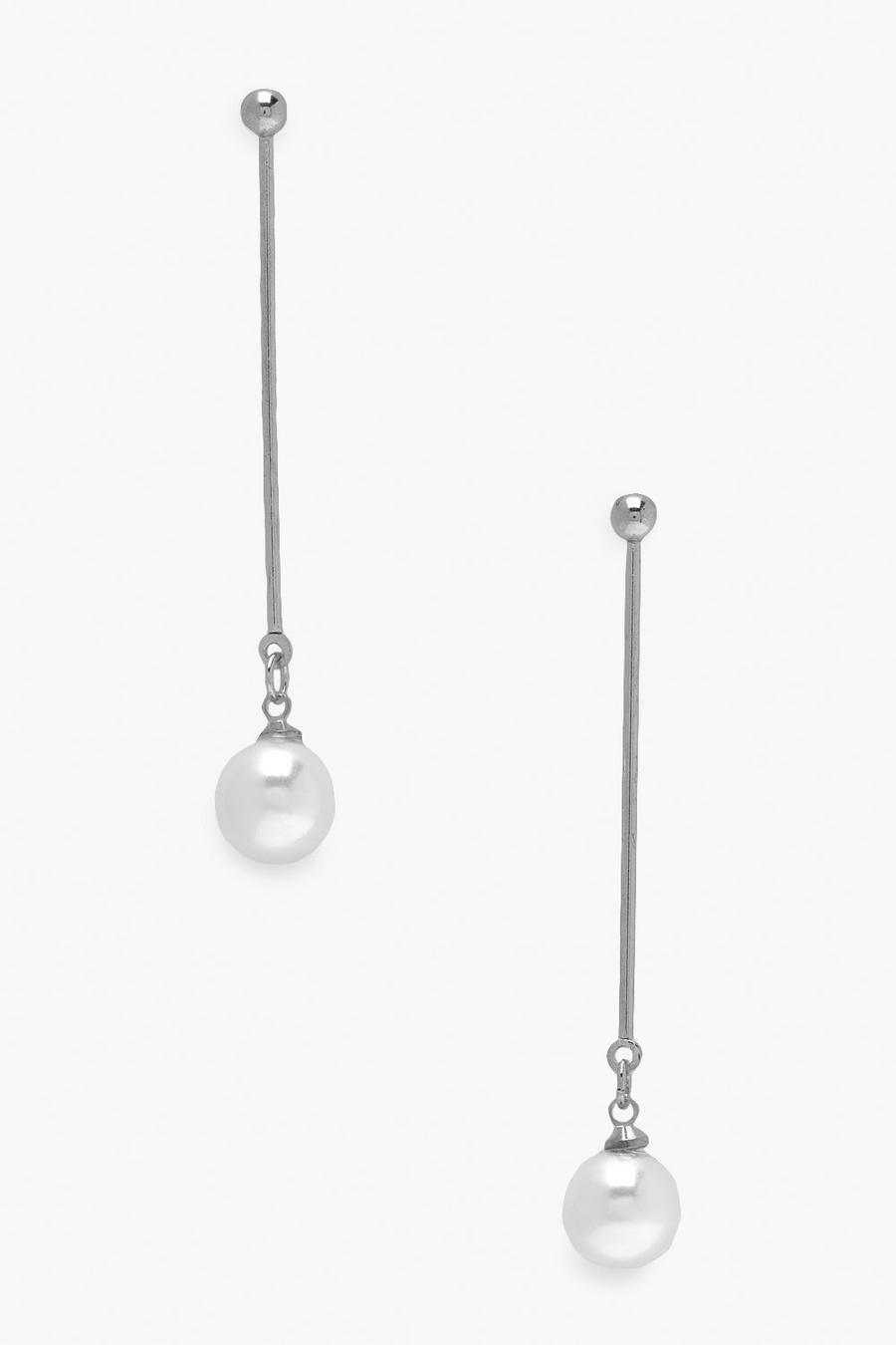 Silver Bar Drop Pearl Earrings image number 1