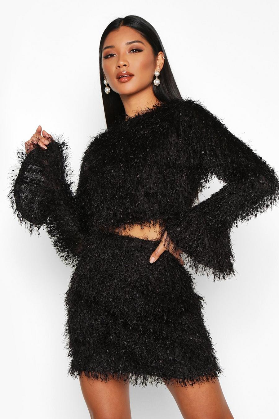 Feather Knit Crop Flare Co-ord Set | boohoo