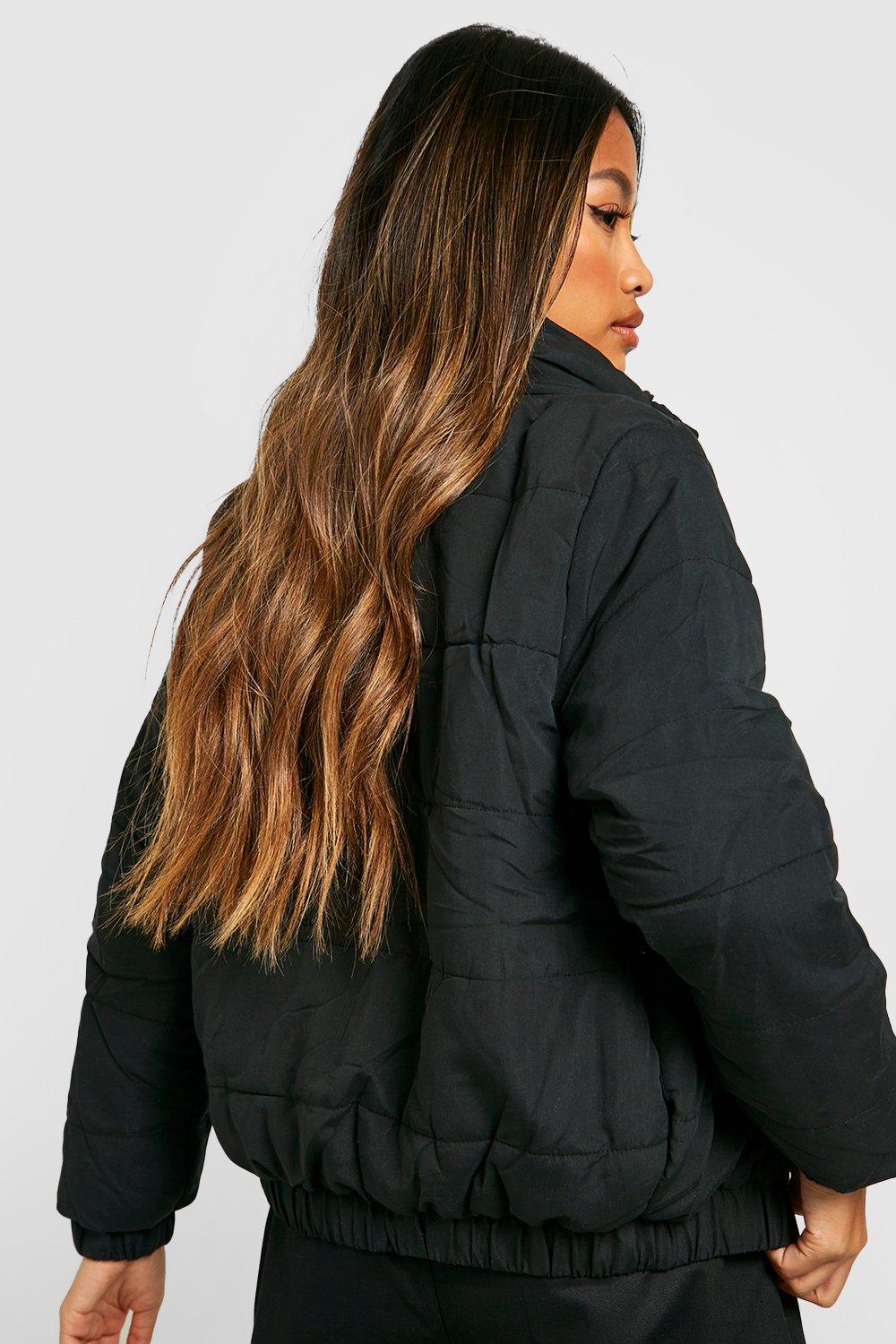 Black puffer coat store boohoo