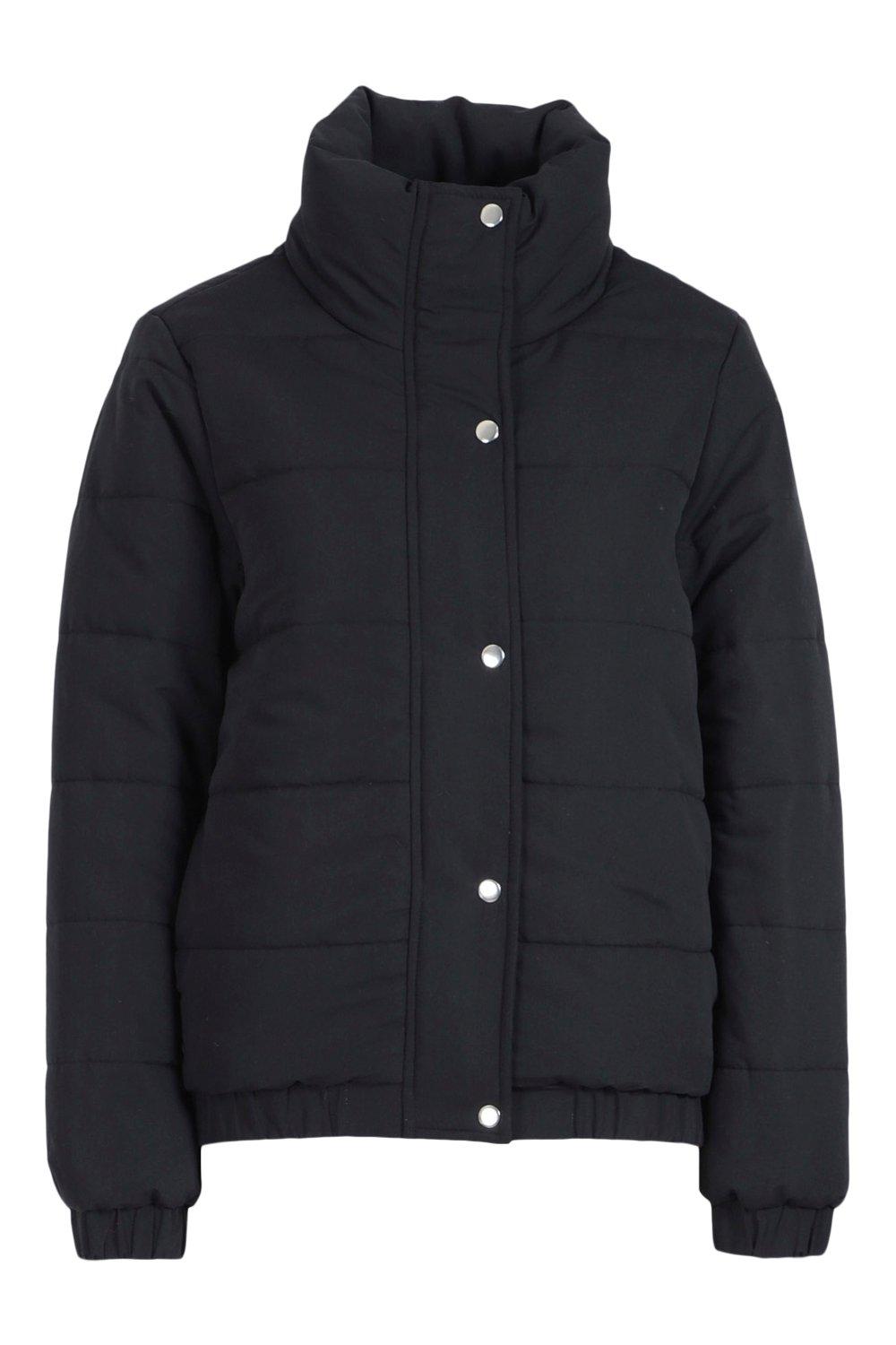 Black puffer jacket hot sale with funnel neck