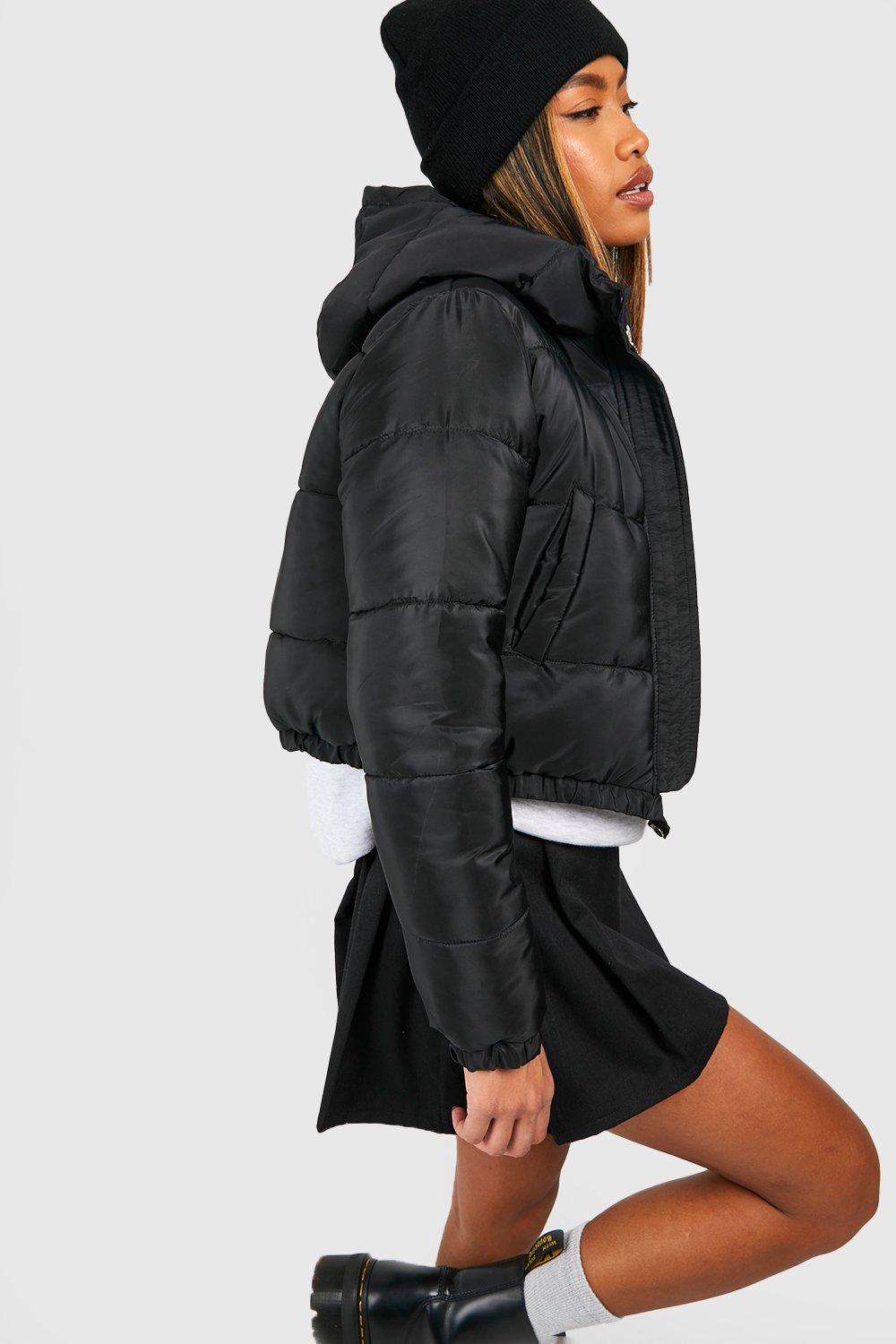 Black puffer jacket clearance boohoo