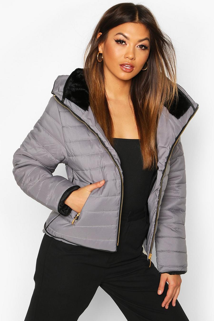 Grey Fitted Quilted Jacket