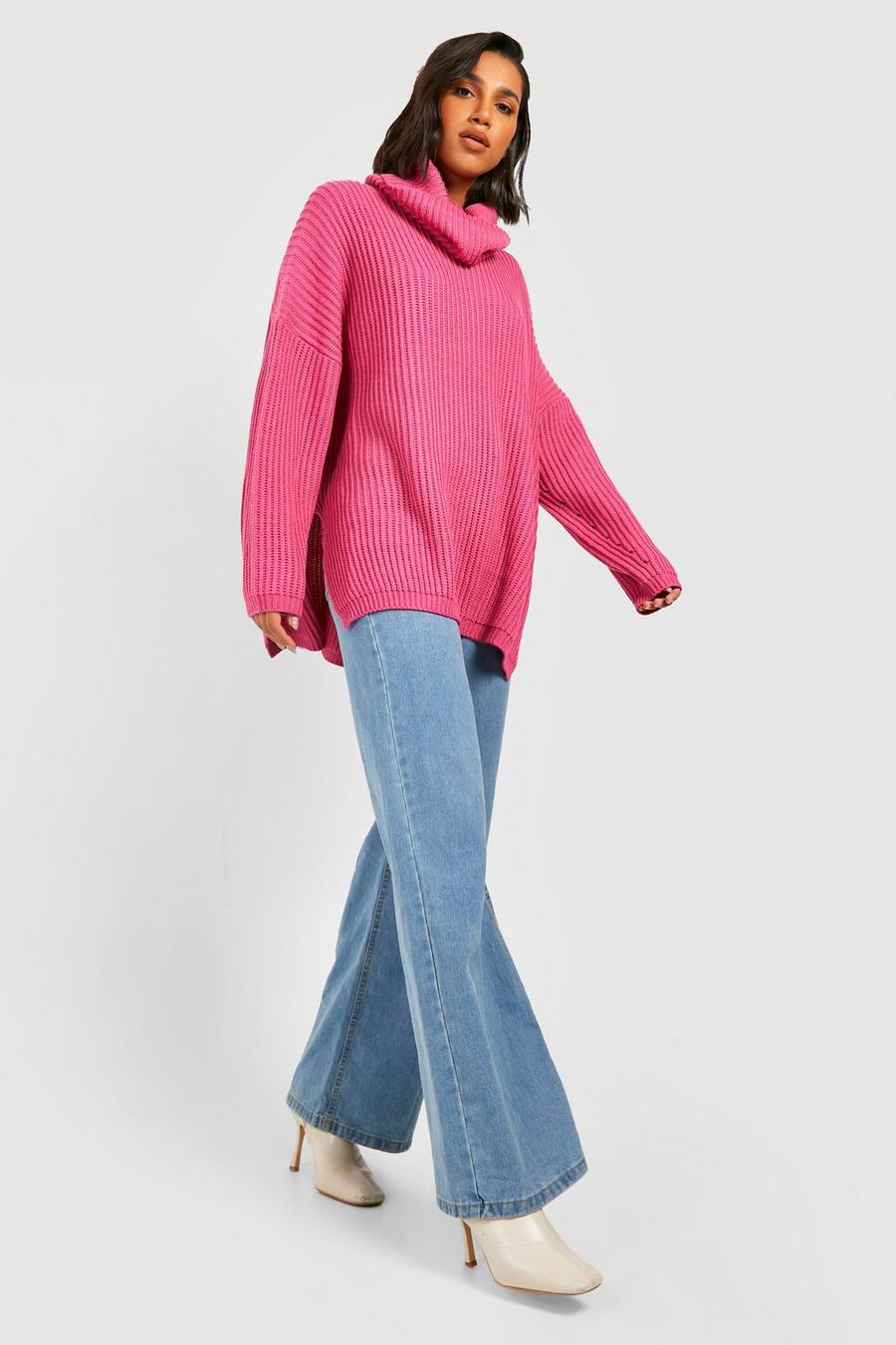 Hot pink Chunky Oversized Boyfriend Sweater image number 1