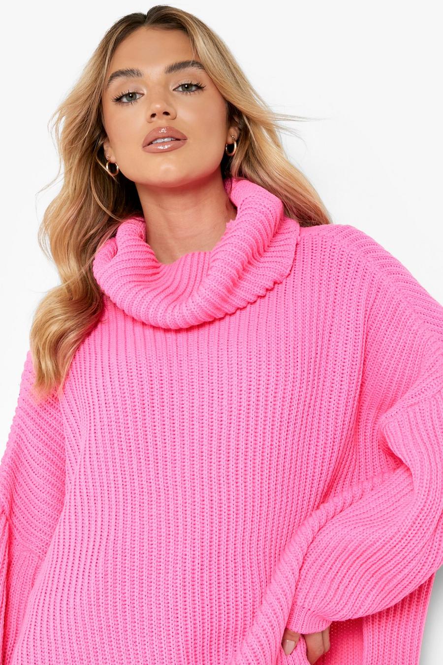 Pink Chunky Oversized Boyfriend Sweater image number 1