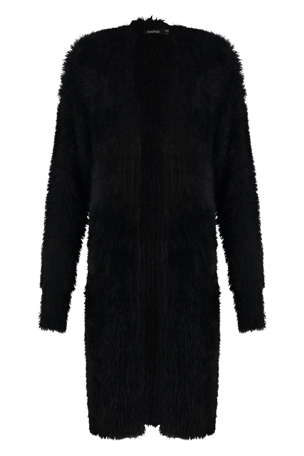 Long black clearance fluffy cardigan